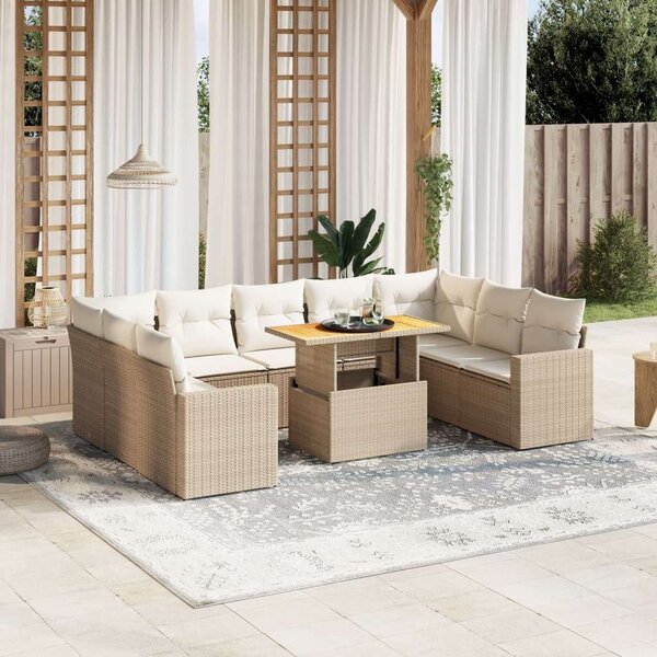VidaXL Polyrattan Kerti Ülőgarnitúra - 10 részes - Bézs