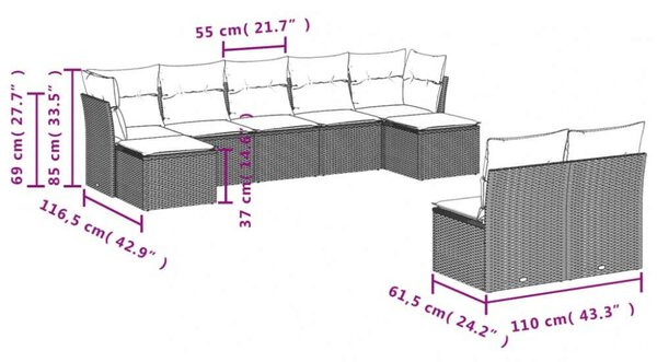 VidaXL Polyrattan Kerti Ülőgarnitúra - 9 részes - Bézs