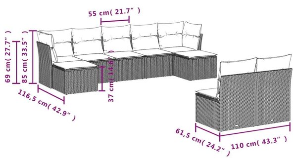 VidaXL Polyrattan Kerti Ülőgarnitúra - 9 részes - Bézs