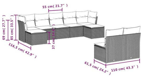 VidaXL Polyrattan Kerti Ülőgarnitúra - 9 részes - Bézs