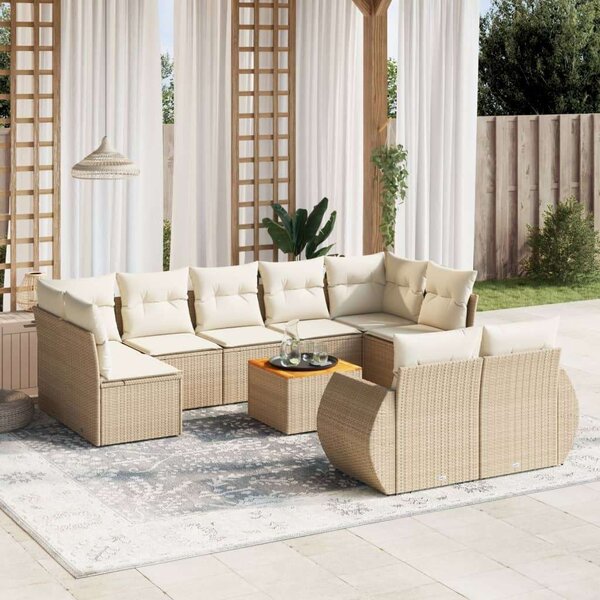 VidaXL Polyrattan Kerti Ülőgarnitúra - 10 részes - Bézs