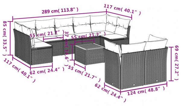 VidaXL Polyrattan Kerti Ülőgarnitúra - 10 részes - Bézs