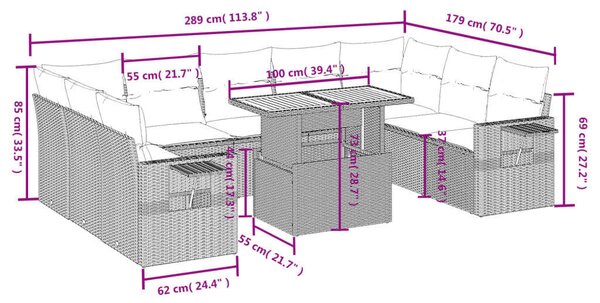 VidaXL Polyrattan Kerti Ülőgarnitúra - 10 részes - Bézs