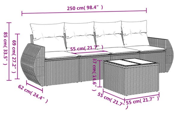 VidaXL Polyrattan Kerti Ülőgarnitúra - 5 részes - Bézs