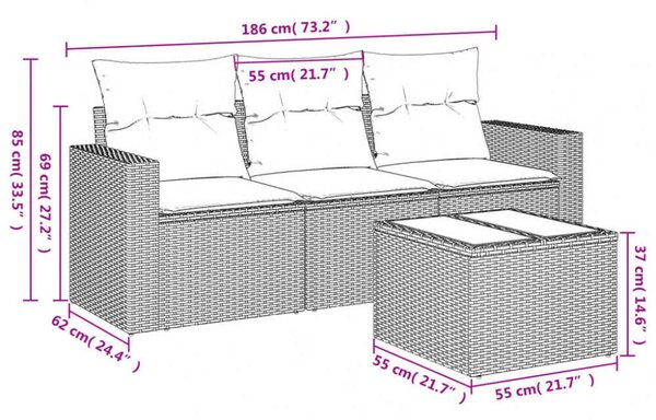 VidaXL 4 részes bézs polyrattan kerti ülőgarnitúra párnákkal