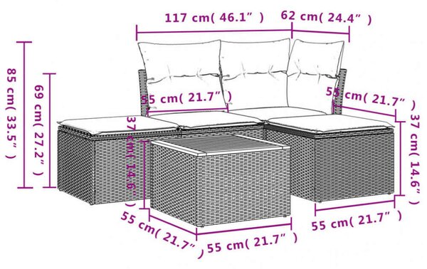 VidaXL Polyrattan Kerti Ülőgarnitúra - 5 részes - Bézs