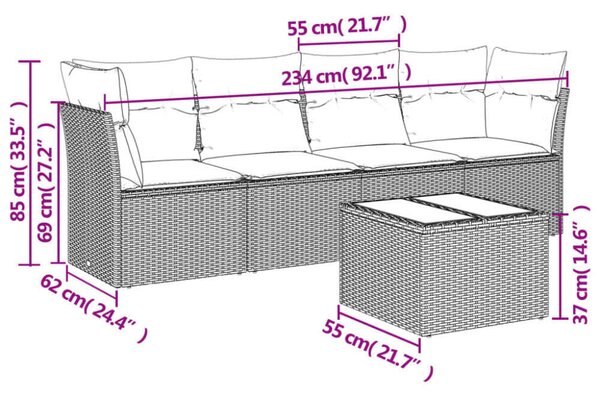 VidaXL Polyrattan Kerti Ülőgarnitúra - 5 részes - Bézs