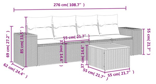 VidaXL Polyrattan Kerti Ülőgarnitúra - 5 részes - Bézs
