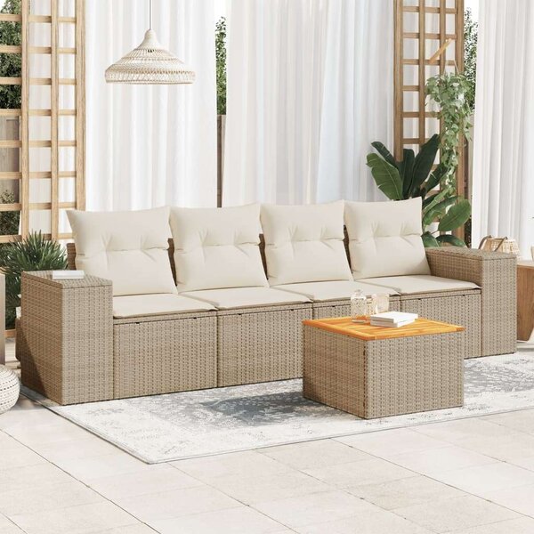 VidaXL Polyrattan Kerti Ülőgarnitúra - 5 részes - Bézs