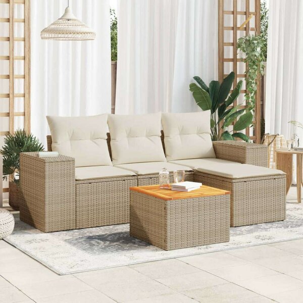 VidaXL Polyrattan Kerti Ülőgarnitúra - 5 részes - Bézs
