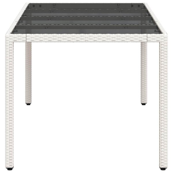 Fehér polyrattan üveglapos kerti asztal 190 x 90 x 75 cm