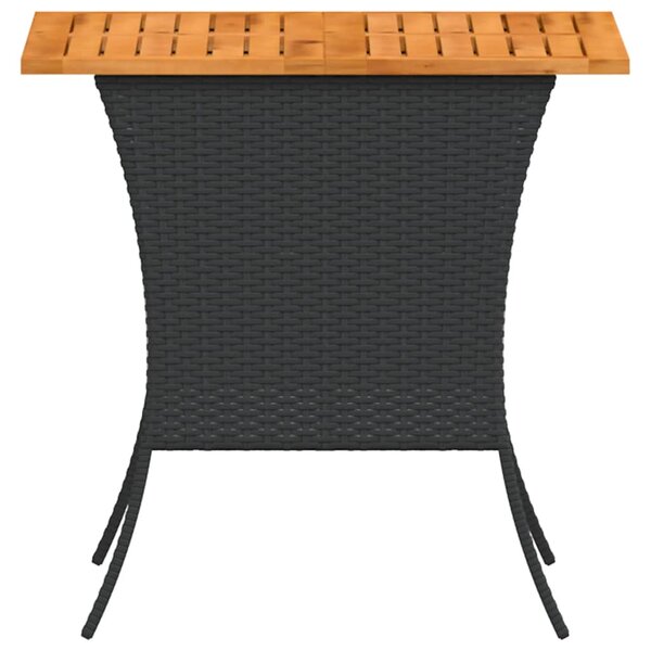 Fekete polyrattan kerti asztal akácfa lappal 105x75x72 cm