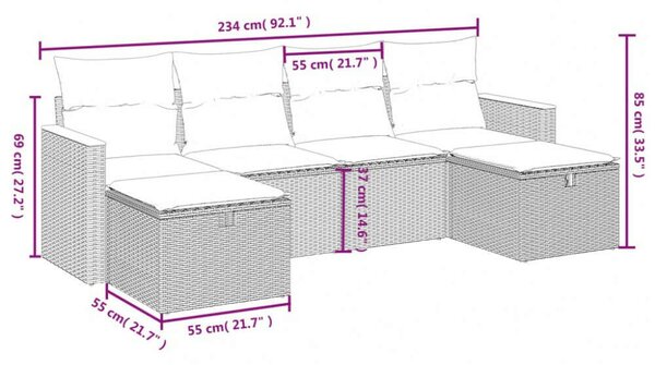 VidaXL Polyrattan Kerti Ülőgarnitúra - 6 részes - Bézs