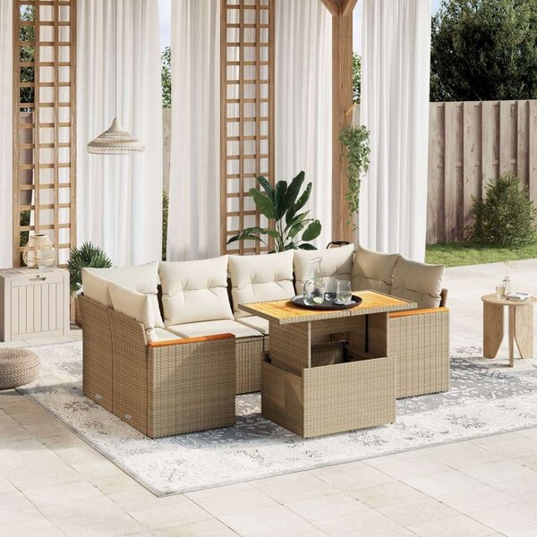 VidaXL Polyrattan Kerti Ülőgarnitúra - 7 részes, Bézs