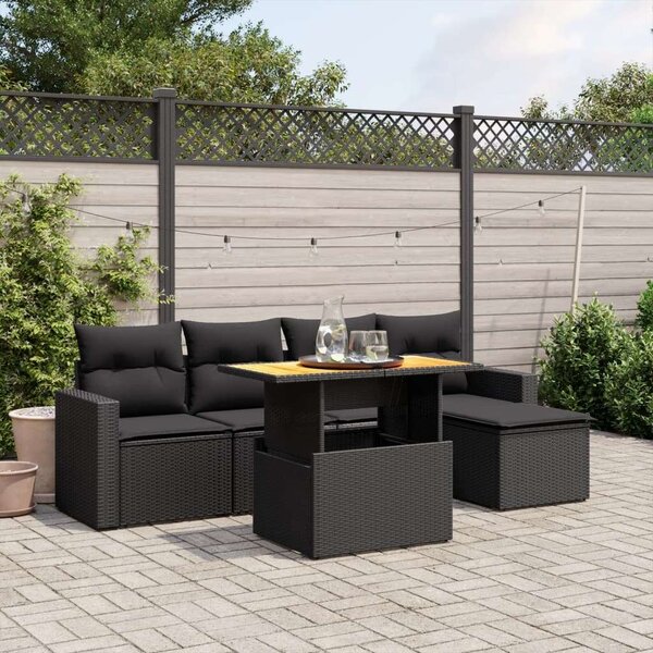VidaXL Polyrattan Kerti Ülőgarnitúra - 6 részes - Fekete