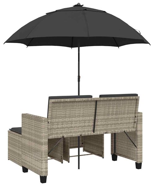 2 személyes polyrattan kerti kanapé napernyővel/székkel