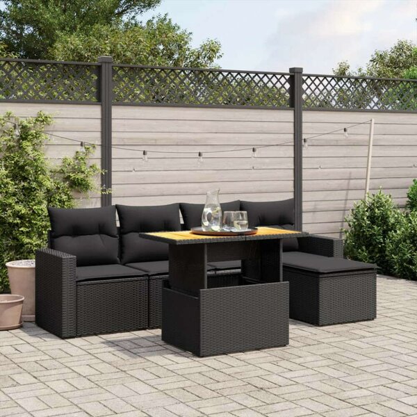 VidaXL Polyrattan Kerti Ülőgarnitúra - 6 részes - Fekete