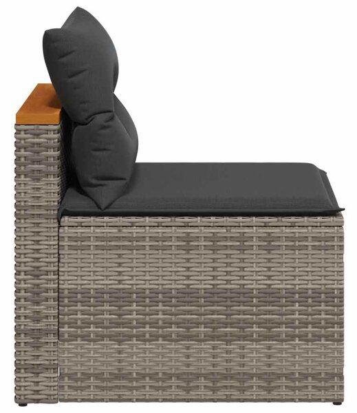 2 db szürke polyrattan karfa nélküli kerti kanapé párnákkal