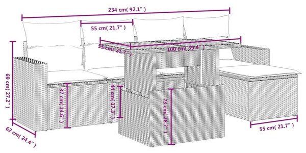 VidaXL Polyrattan Kerti Ülőgarnitúra - 6 részes - Fekete
