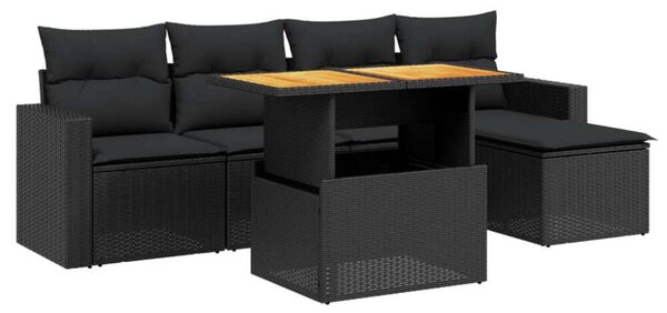 VidaXL Polyrattan Kerti Ülőgarnitúra - 6 részes - Fekete
