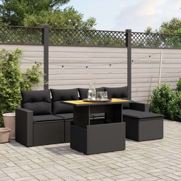 VidaXL Polyrattan Kerti Ülőgarnitúra - 6 részes - Fekete