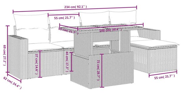 VidaXL Polyrattan Kerti Ülőgarnitúra - 6 részes - Fekete