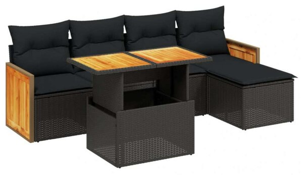 Polyrattan Kerti Ülőgarnitúra - 6 részes - Fekete