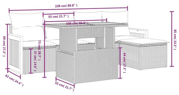 Polyrattan Kerti Ülőgarnitúra - 6 részes - Fekete