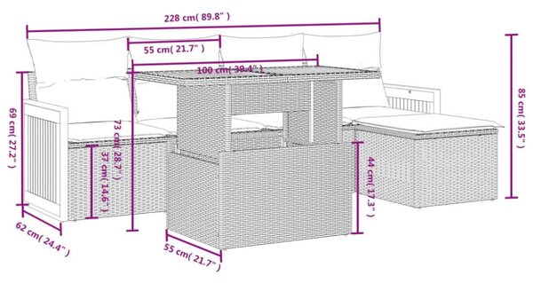 Polyrattan Kerti Ülőgarnitúra - 6 részes - Fekete