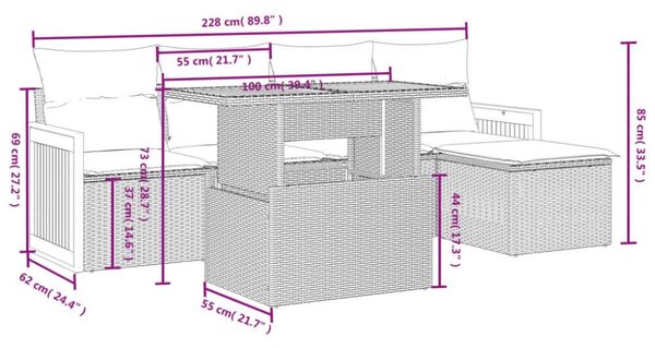 Polyrattan Kerti Ülőgarnitúra - 6 részes - Fekete