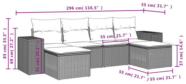 VidaXL 6 részes bézs polyrattan kerti ülőgarnitúra párnával