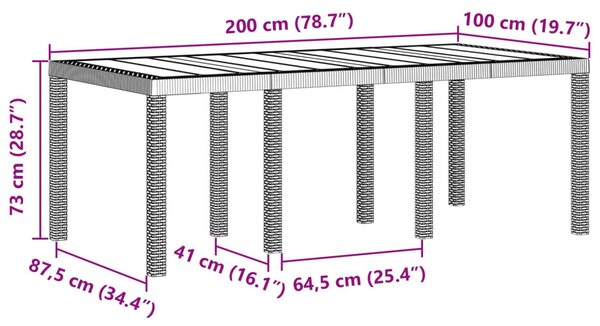 Kerti Asztal Barna 200 x 100 x 73 cm polirattan