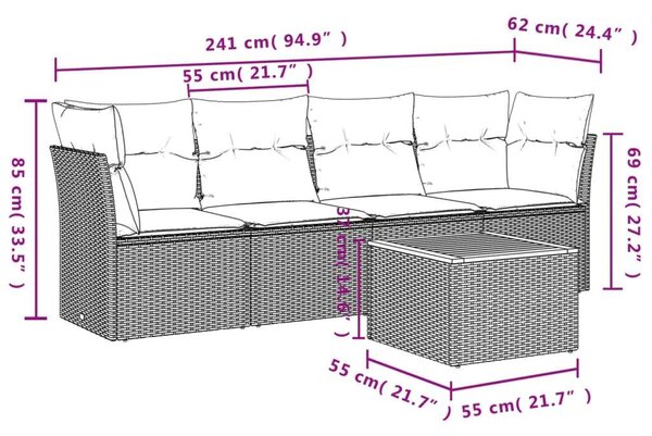 VidaXL Polyrattan Kerti Ülőgarnitúra - 5 részes - Bézs