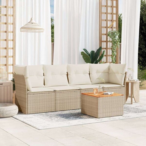 VidaXL Polyrattan Kerti Ülőgarnitúra - 5 részes - Bézs