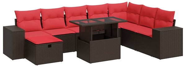VidaXL 9 részes fekete polyrattan akácfa kerti ülőgarnitúra párnákkal