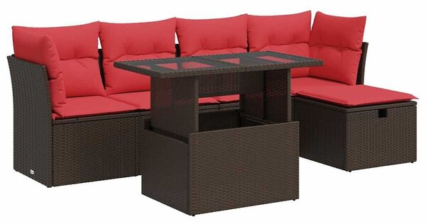 VidaXL 6 részes barna polyrattan akácfa kerti ülőgarnitúra párnával