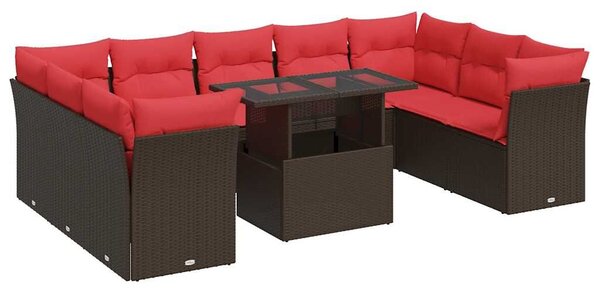 VidaXL 10 részes barna polyrattan akácfa kerti ülőgarnitúra párnákkal