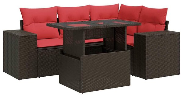 VidaXL 5 részes barna polyrattan akácfa kerti ülőgarnitúra párnával