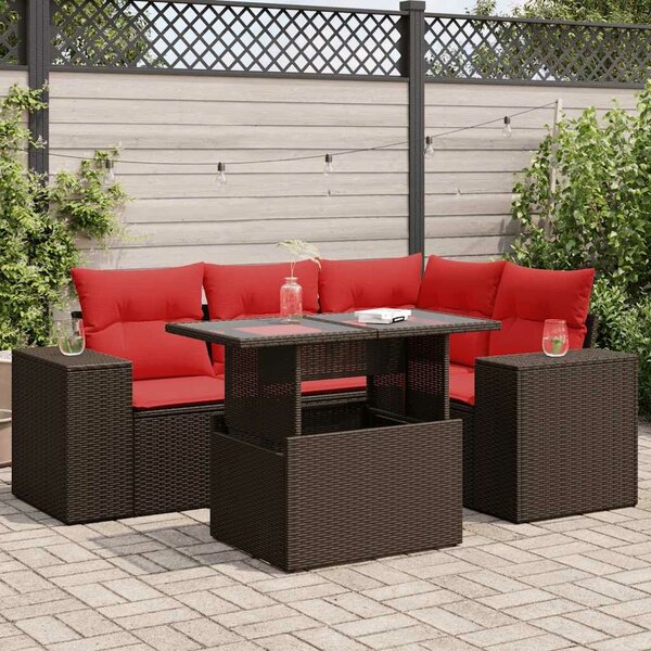 VidaXL 5 részes barna polyrattan akácfa kerti ülőgarnitúra párnával