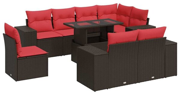 VidaXL 9 részes barna polyrattan akácfa kerti ülőgarnitúra párnákkal