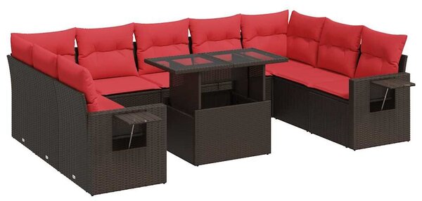 VidaXL 10 részes barna polyrattan akácfa kerti ülőgarnitúra párnákkal