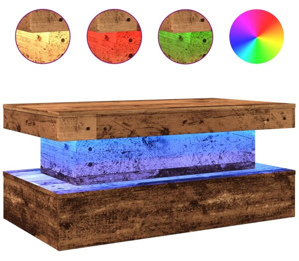 Antik fa színű dohányzóasztal LED-lámpákkal 90x50x40 cm