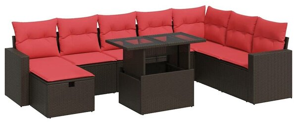 VidaXL 9 részes barna polyrattan akácfa kerti ülőgarnitúra párnákkal