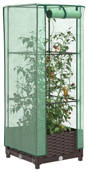 Rattan megjelenésű magaságyás melegháztakaróval 40x40x123 cm