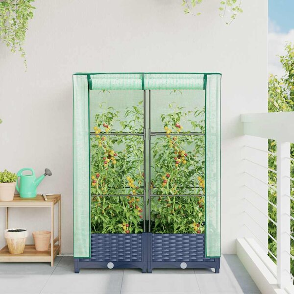 Rattan megjelenésű magaságyás melegháztakaróval 80x40x123 cm