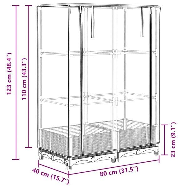 Rattan megjelenésű magaságyás melegháztakaróval 80x40x123 cm