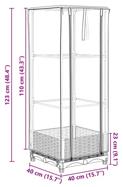 Rattan megjelenésű magaságyás melegháztakaróval 40x40x123 cm