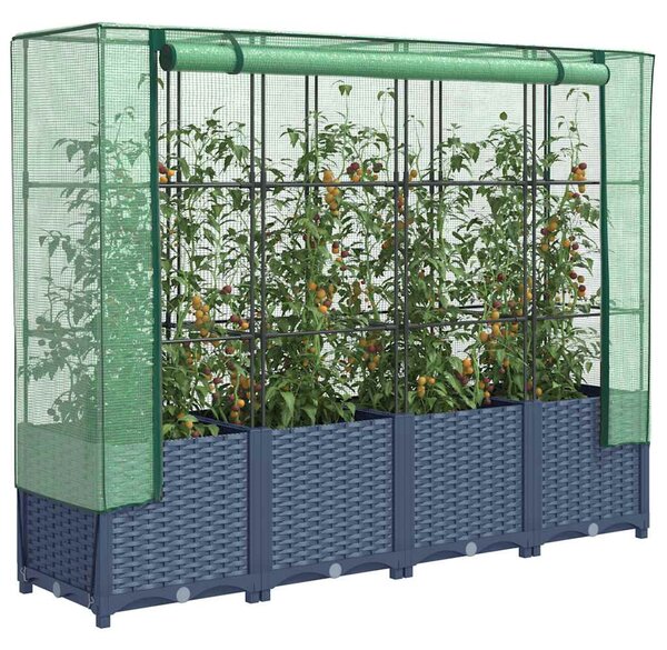 Rattan hatású magaságyás üvegháztakaróval 160 x 40 x 138 cm