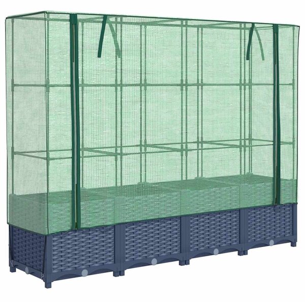 Rattan hatású magaságyás üvegháztakaróval 160 x 40 x 138 cm