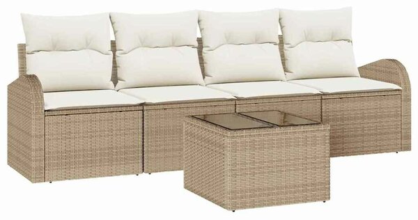 VidaXL Kerti Kanapé Szett Bézs 55 x 55 x 37 cm polirattan